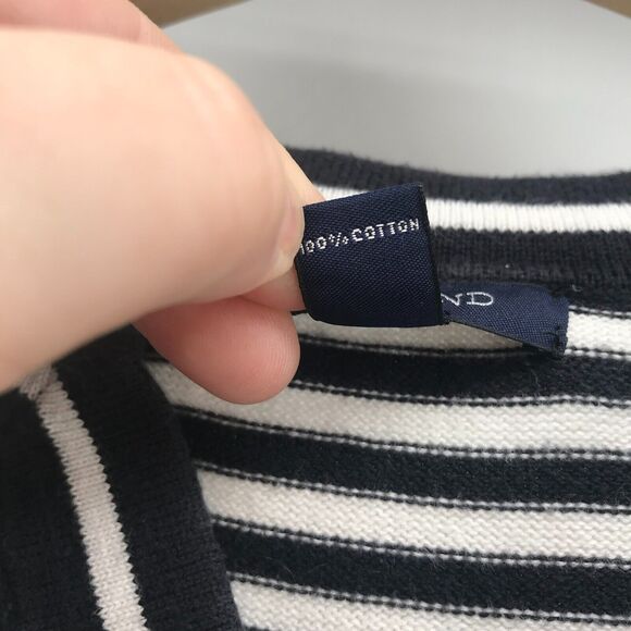 Lands End Pullover Womens XS Black White Stripe Notch V Neck 3/4 Sleeve Cotton - Picture 4 of 9